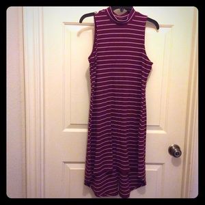 Tamara M burgundy stripe knit A-line hi neck dress